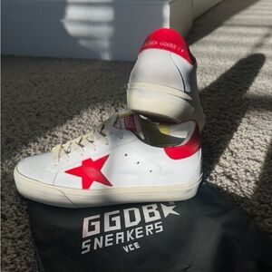 Golden Goose White Sneakers with Red Star